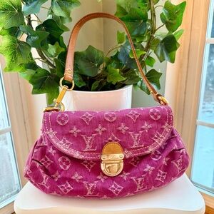 AUTHENTIC LV DENIM MINI PLEATY HANDBAG - FUCHSIA